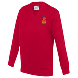 Tudhoe Red AWDis V Neck Sweatshirt